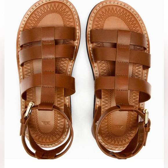 NWOT! Zara SZ 40 /9, brown leather fisherman sandals. - Picture 11 of 13